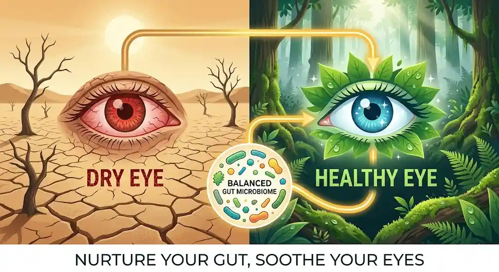 Comparison of dry eyes vs hydrated eyes with gut health connection